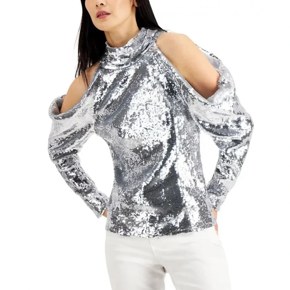 INC International Concepts Women's Cold Shoulder Top Sliver